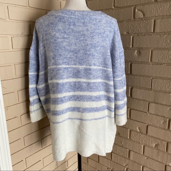 LOFT Lounge Sz Medium Super Soft Sweater Slouchy Oversized Blue Striped - Picture 4 of 8